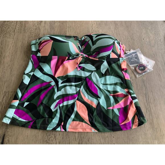 Hula Honey Olive Tropics Print Convertible Tankini - M - Picture 2 of 7